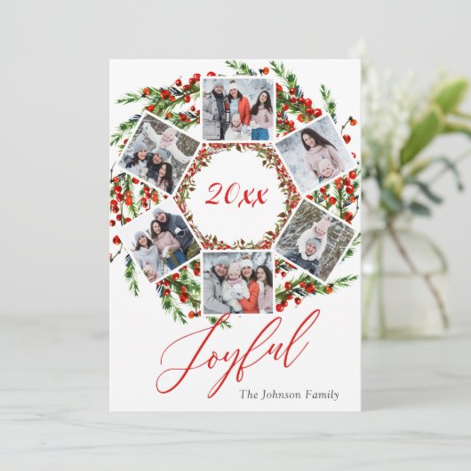 Kerstmis Holly Berry Birch Bark 6 PHOTO Greep Feestdagenkaart (Staand voorkant)