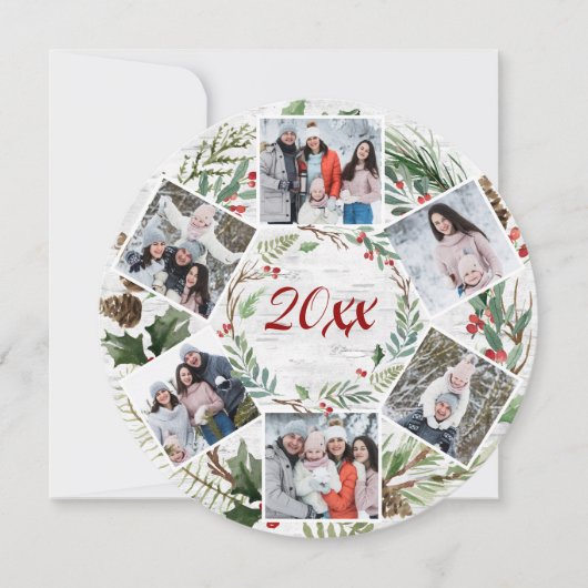 Kerstmis Holly Berry Birch Bark 6 PHOTO Greep Feestdagenkaart (Voorkant)