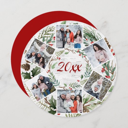 Kerstmis Holly Berry Birch Bark 6 PHOTO Greep Feestdagenkaart (Voorkant / Achterkant)