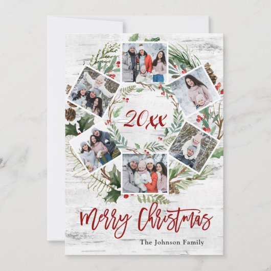 Kerstmis Holly Berry Birch Bark 6 PHOTO Greep Feestdagenkaart (Voorkant)