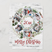 Kerstmis Holly Berry Birch Bark 6 PHOTO Greep Feestdagenkaart (Voorkant / Achterkant)