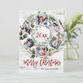 Kerstmis Holly Berry Birch Bark 6 PHOTO Greep Feestdagenkaart (Staand voorkant)