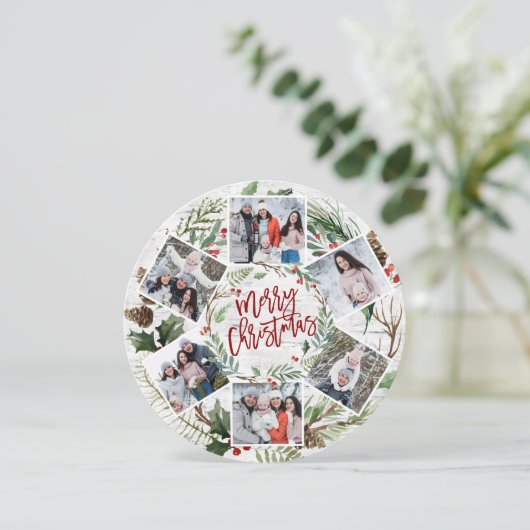 Kerstmis Holly Berry Birch Bark 6 PHOTO Greep Feestdagenkaart (Staand voorkant)