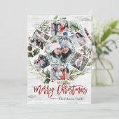 Kerstmis Holly Berry Birch Bark 7 PHOTO Greep Feestdagenkaart (Staand voorkant)