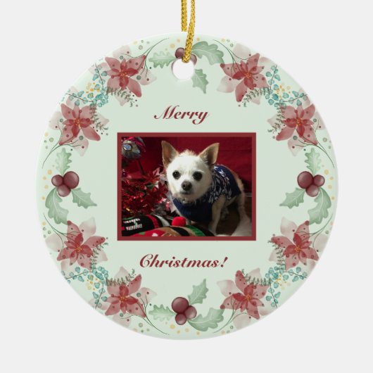 Kerstmis Holly Berry Botanische groen Evergreen Keramisch Ornament (Voorkant)