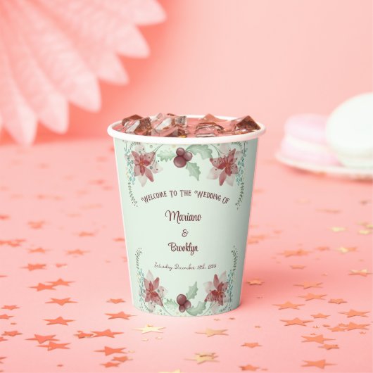 Kerstmis Holly Berry Botanische groen Evergreen Papieren Bekers (Insitu)