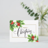 Kerstmis Holly Berry Branch Corporate Greeting Feestdagenkaart (Staand voorkant)