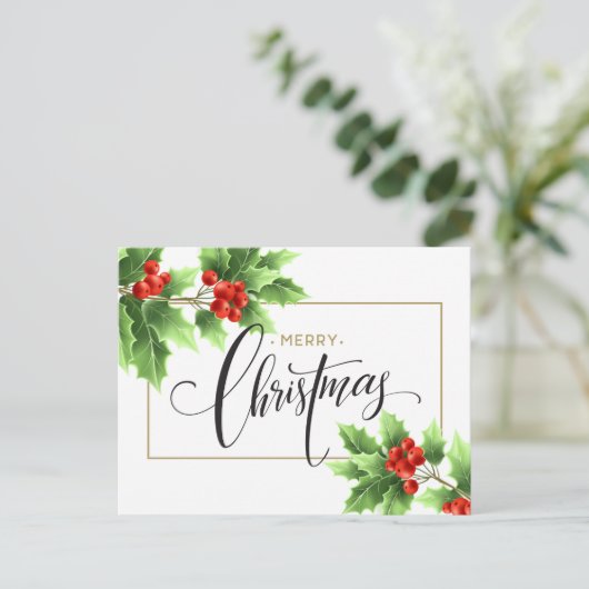 Kerstmis Holly Berry Branch Corporate Greeting Feestdagenkaart (Staand voorkant)