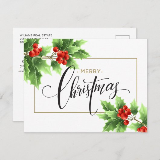 Kerstmis Holly Berry Branch Corporate Greeting Feestdagenkaart (Voorkant / Achterkant)