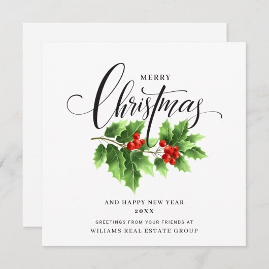 Kerstmis Holly Berry Branch Corporate Greeting Ho Feestdagenkaart (Voorkant / Achterkant)