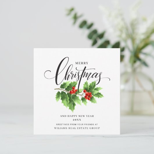 Kerstmis Holly Berry Branch Corporate Greeting Ho Feestdagenkaart (Staand voorkant)
