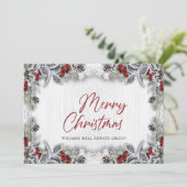 Kerstmis Holly Berry Corporate Rustic Greeting Feestdagenkaart (Staand voorkant)