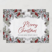 Kerstmis Holly Berry Corporate Rustic Greeting Feestdagenkaart (Voorkant / Achterkant)