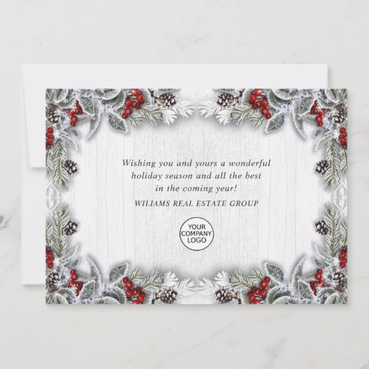 Kerstmis Holly Berry Corporate Rustic Greeting Feestdagenkaart (Achterkant)