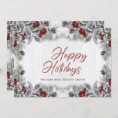 Kerstmis Holly Berry Corporate Rustic Greeting Feestdagenkaart (Voorkant / Achterkant)