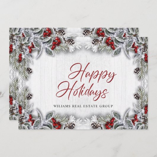 Kerstmis Holly Berry Corporate Rustic Greeting Feestdagenkaart (Voorkant / Achterkant)