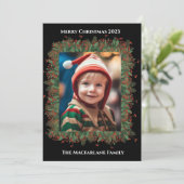 Kerstmis Holly Berry fotokaart Feestdagenkaart (Staand voorkant)