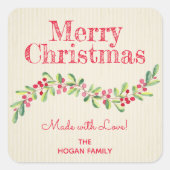 Kerstmis Holly Berry Homemade Food Baking Small Vierkante Sticker (Voorkant)