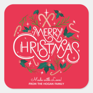 Kerstmis Holly Berry Homemade Food Holiday Baking Vierkante Sticker