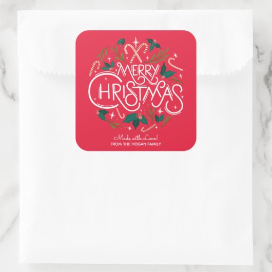 Kerstmis Holly Berry Homemade Food Holiday Baking Vierkante Sticker (Tas)