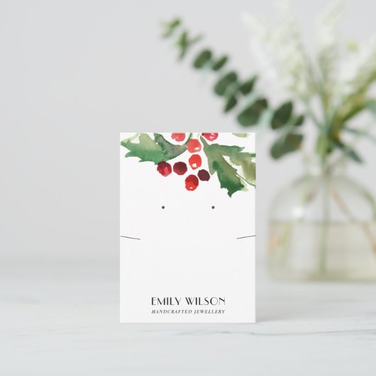 KERSTMIS HOLLY BERRY KETTING OORBEL DISPLAY VISITEKAARTJE (Staand voorkant)