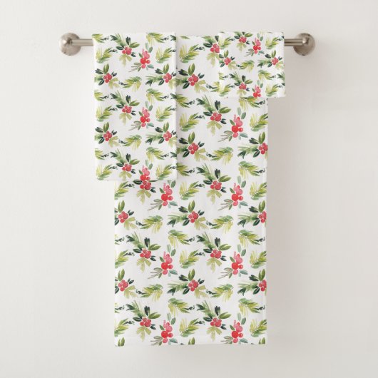 Kerstmis | Holly, Berry & Pine Pattern Bad Handdoek (Insitu)