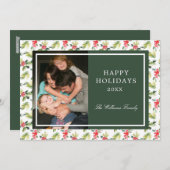 Kerstmis |  Holly, Berry & Pine Pattern Feestdagenkaart (Voorkant / Achterkant)