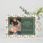 Kerstmis |  Holly, Berry & Pine Pattern Feestdagenkaart (Staand voorkant)