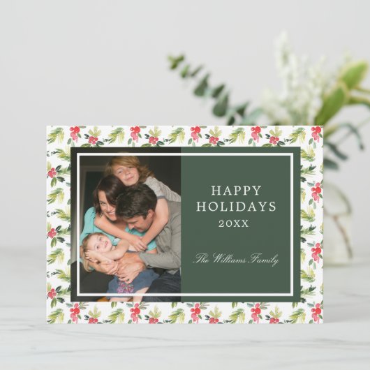 Kerstmis |  Holly, Berry & Pine Pattern Feestdagenkaart (Staand voorkant)