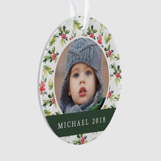 Kerstmis | Holly, Berry & Pine Pattern Ornament (voorkant)