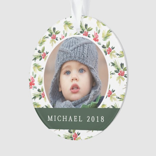 Kerstmis | Holly, Berry & Pine Pattern Ornament (voorkant)