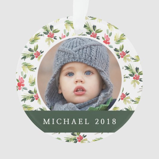 Kerstmis |  Holly, Berry & Pine Pattern Ornament (voorkant)