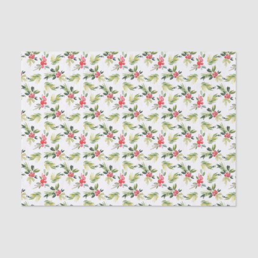 Kerstmis |  Holly, Berry & Pine Pattern Tissuepapier (Voorkant)