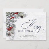 Kerstmis Holly Berry Pine Rustic Greeting Feestdagenkaart (Voorkant)