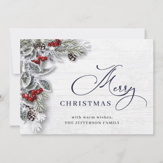 Kerstmis Holly Berry Pine Rustic Greeting Feestdagenkaart (Voorkant)