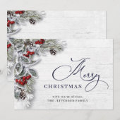 Kerstmis Holly Berry Pine Rustic Greeting Feestdagenkaart (Voorkant / Achterkant)