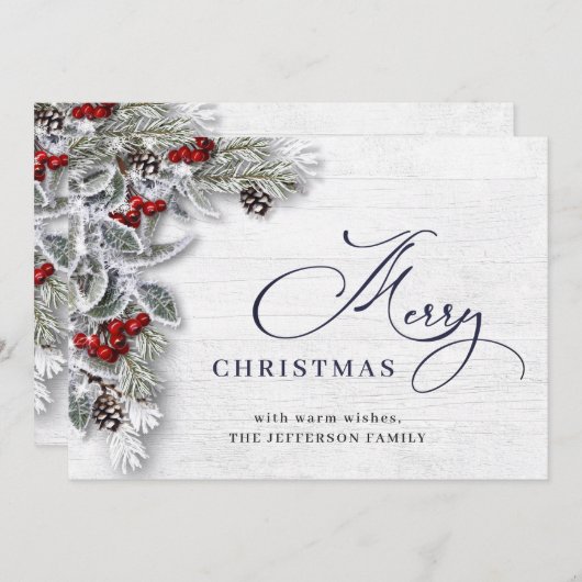 Kerstmis Holly Berry Pine Rustic Greeting Feestdagenkaart (Voorkant / Achterkant)