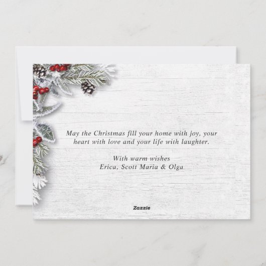 Kerstmis Holly Berry Pine Rustic Greeting Feestdagenkaart (Achterkant)