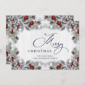 Kerstmis Holly Berry Pine Rustic Wood Greeting Feestdagenkaart (Voorkant / Achterkant)