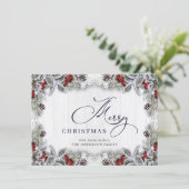 Kerstmis Holly Berry Pine Rustic Wood Greeting Feestdagenkaart (Staand voorkant)