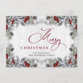 Kerstmis Holly Berry Pine Rustic Wood Greeting Feestdagenkaart (Voorkant)