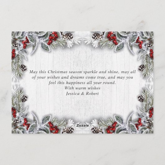 Kerstmis Holly Berry Pine Rustic Wood Greeting Feestdagenkaart (Achterkant)