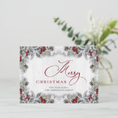 Kerstmis Holly Berry Pine Rustic Wood Greeting Feestdagenkaart (Staand voorkant)