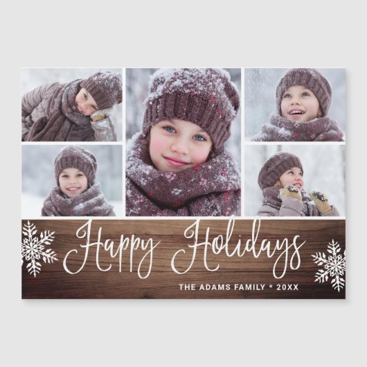 Kerstmis Holly Berry Rustic 5 FOTO Magnetic Card (Voorkant)