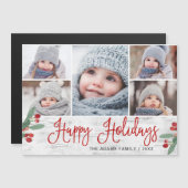 Kerstmis Holly Berry Rustic 5 FOTO Magnetic Card (Voorkant / Achterkant)