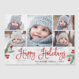 Kerstmis Holly Berry Rustic 5 FOTO Magnetic Card