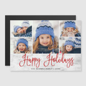 Kerstmis Holly Berry Rustic 5 FOTO Magnetic Card (Voorkant / Achterkant)