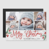 Kerstmis Holly Berry Rustic 5 FOTO Magnetic Card (Voorkant / Achterkant)