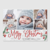 Kerstmis Holly Berry Rustic 5 FOTO Magnetic Card (Voorkant)