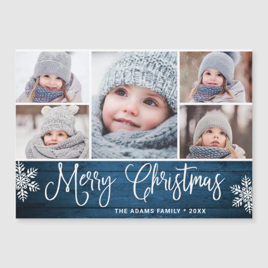 Kerstmis Holly Berry Rustic 5 FOTO Magnetic Card (Voorkant)